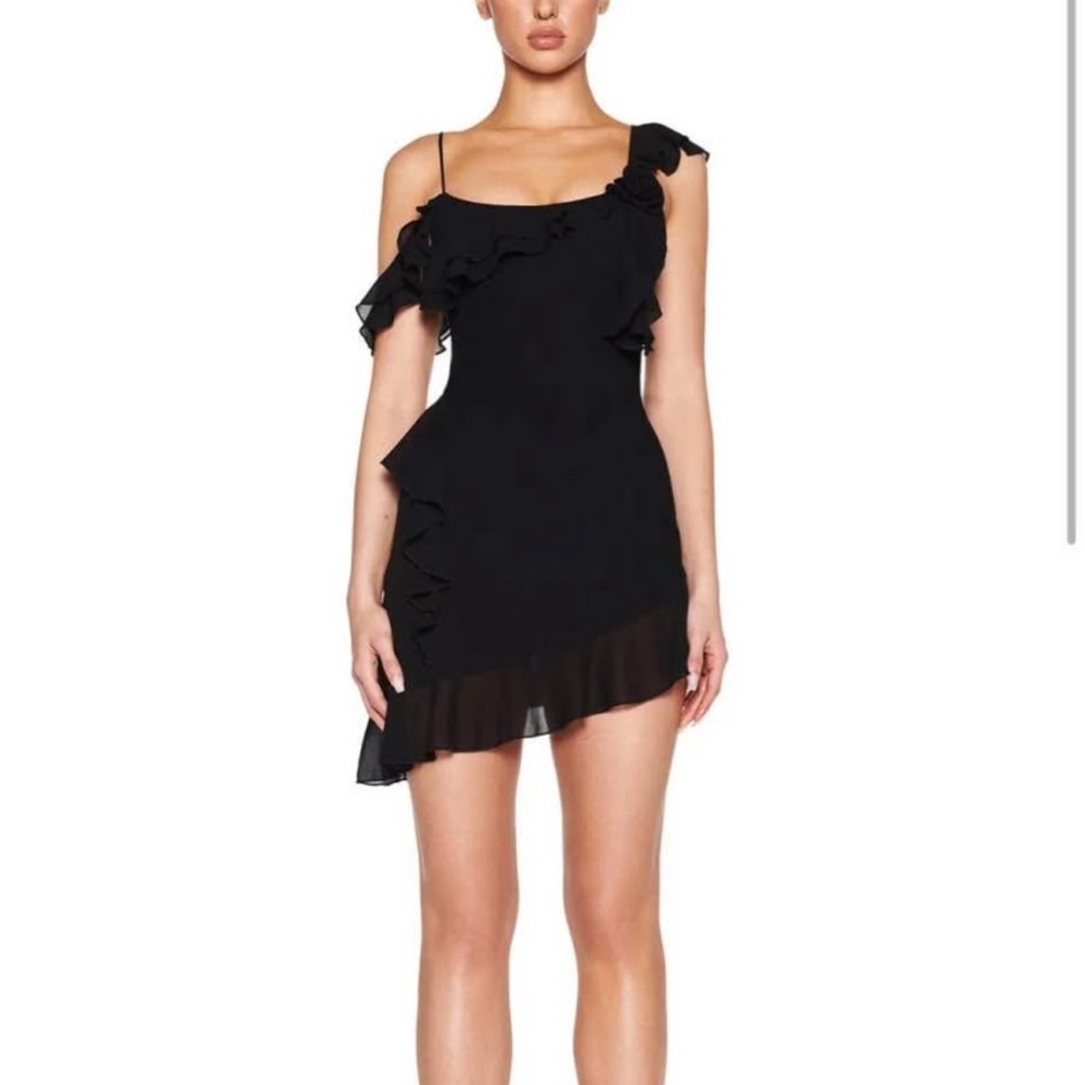 I.AM.GIA Black One Shoulder Ruffle Dress